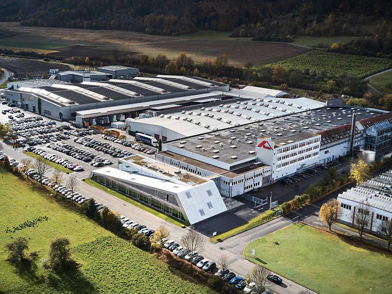 Luftbildaufnahme vom Roto Stammsitz in Bad Mergentheim mit Innovationszentrum